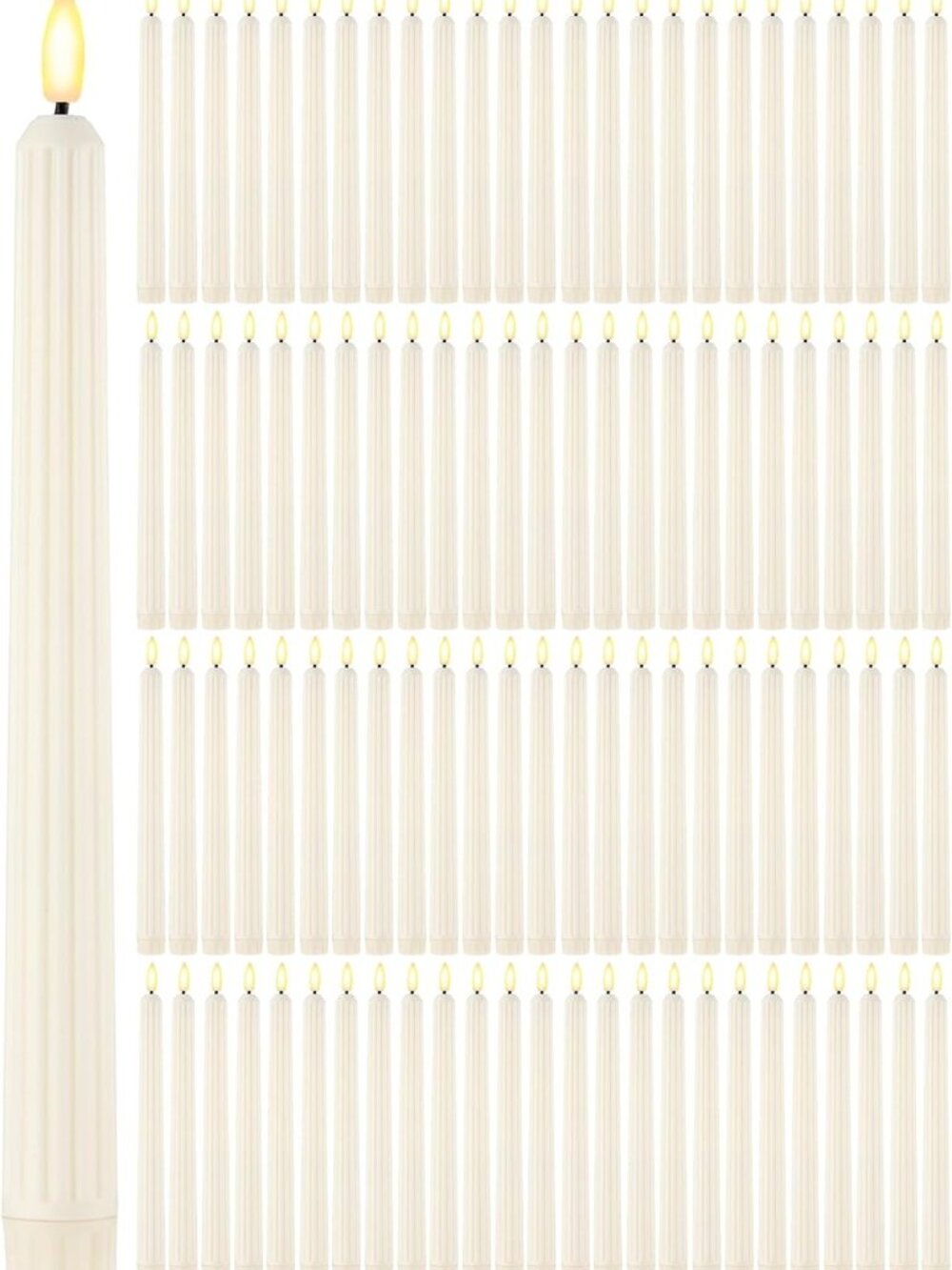 100 Pcs Ivory Flameless Taper Candles - LED Bulk Set, Elegant Roman Style Decor